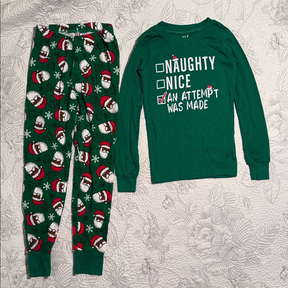 Festive Green Santa Kids Pajama Set